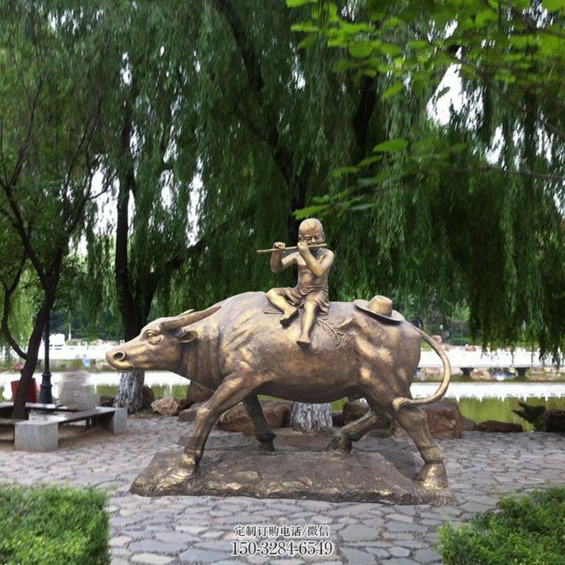 镜面牧童牛雕塑 园林牛雕塑摆件订做 城市广场牧童雕塑提供